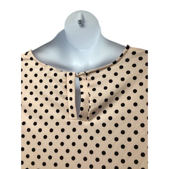 Adrianna Papell Beige Polka Dot Pullover Top Shirt XL Stretch Keyhole - Picture 4 of 6